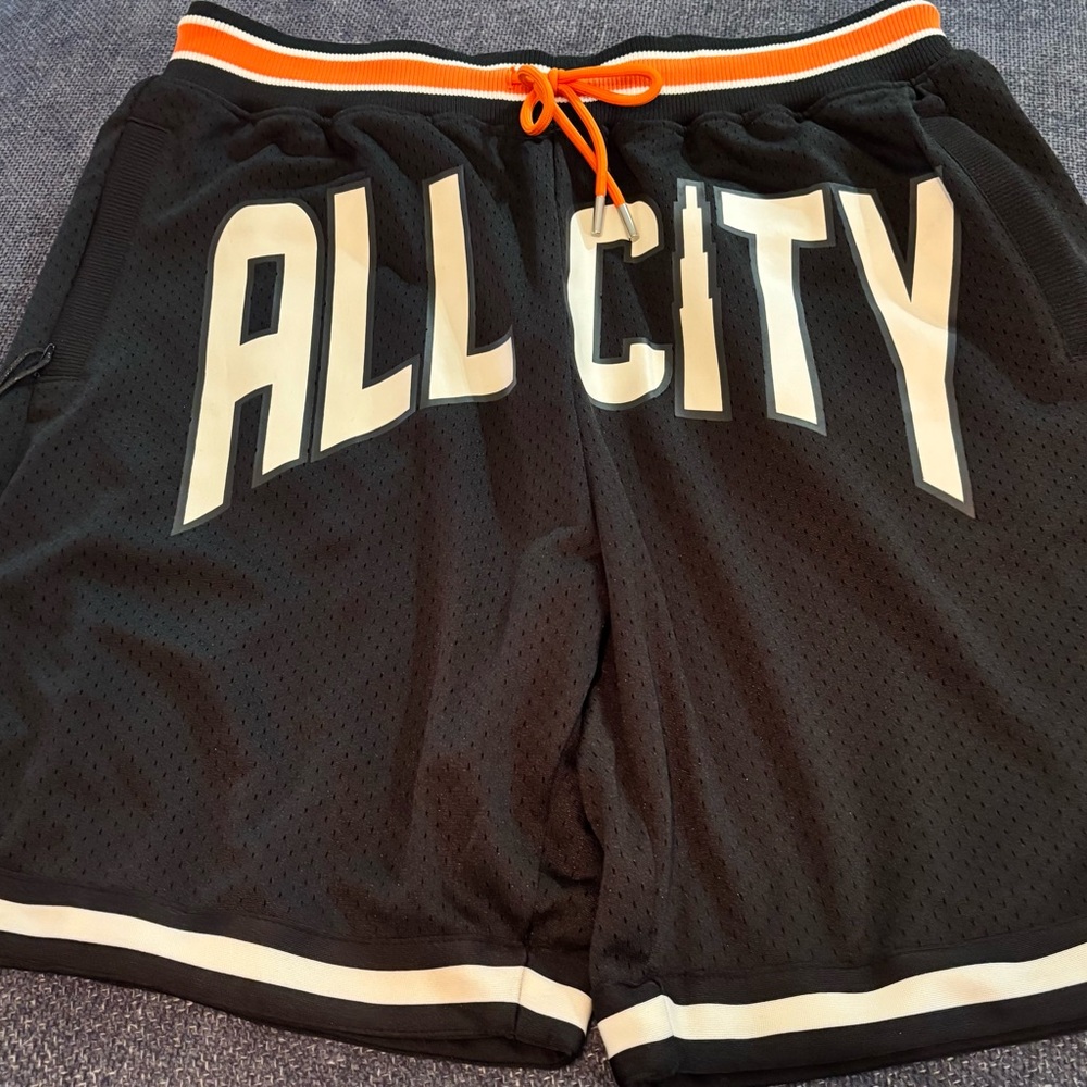 JUST DON ALL CITY Men’s Black and Orange Basketball 🏀 Shorts